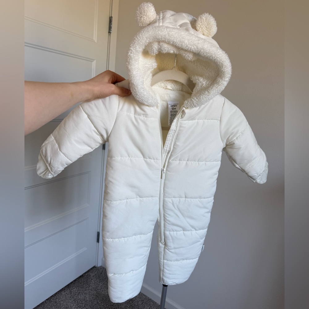 Carter's White Fleece Hooded Snowsuit
